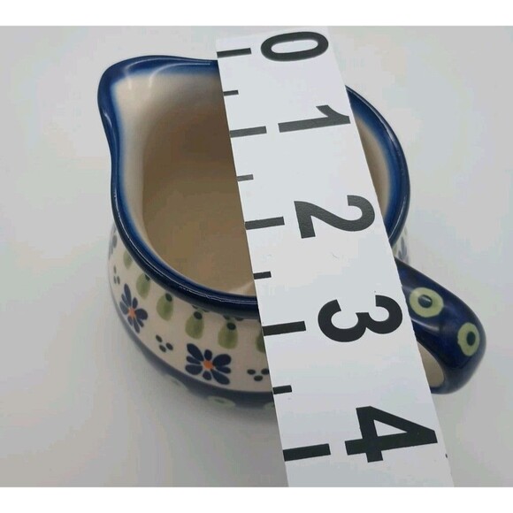 3” Boleslawiec Polish Pottery Small Creamer Pitcher Hand Made Poland Blue Green - Picture 6 of 7